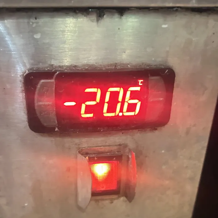 Controlador de câmara de congelados marcando 20 graus negativos
